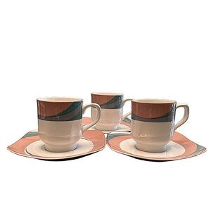 VTG 70s 80s retro Granny chic nostalgic diner style abstract Footed Cups saucers